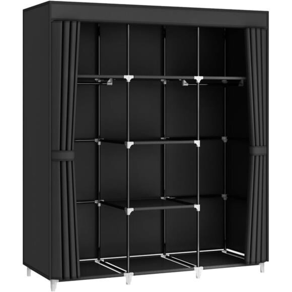 Portable Closet Wardrobe, 51-Inch Clothes Organizer with 2 Hanging Rods - Picture 5 of 8